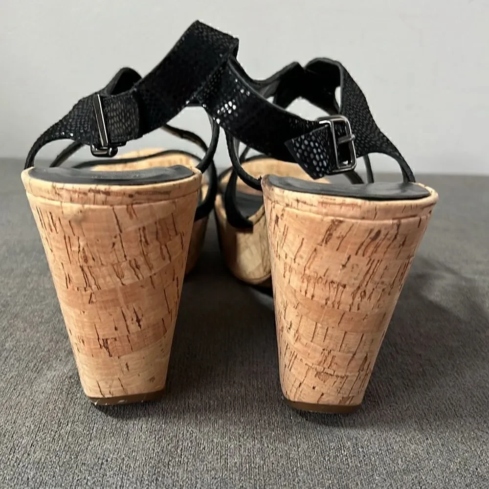 Van Eli Black Snake Shiny Platform Cork Sandals 10N